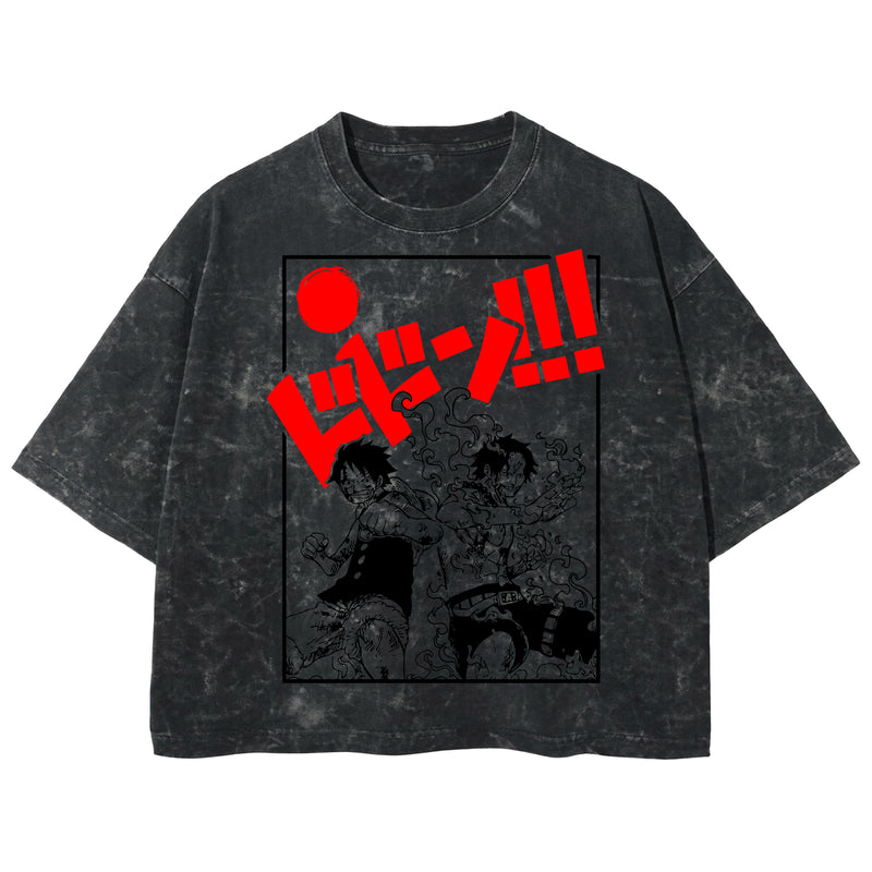 Playera streetwear premium de anime y gaming ExtraLife MX, corte boxy deluxe mineral wash heavyweight en color Acid Wash, moda urbana mexicana de culto.