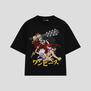 Playera streetwear premium de anime y gaming ExtraLife MX, corte boxy oversized drop shoulder heavyweight en color Deep Black y Off-White, moda urbana mexicana de culto.