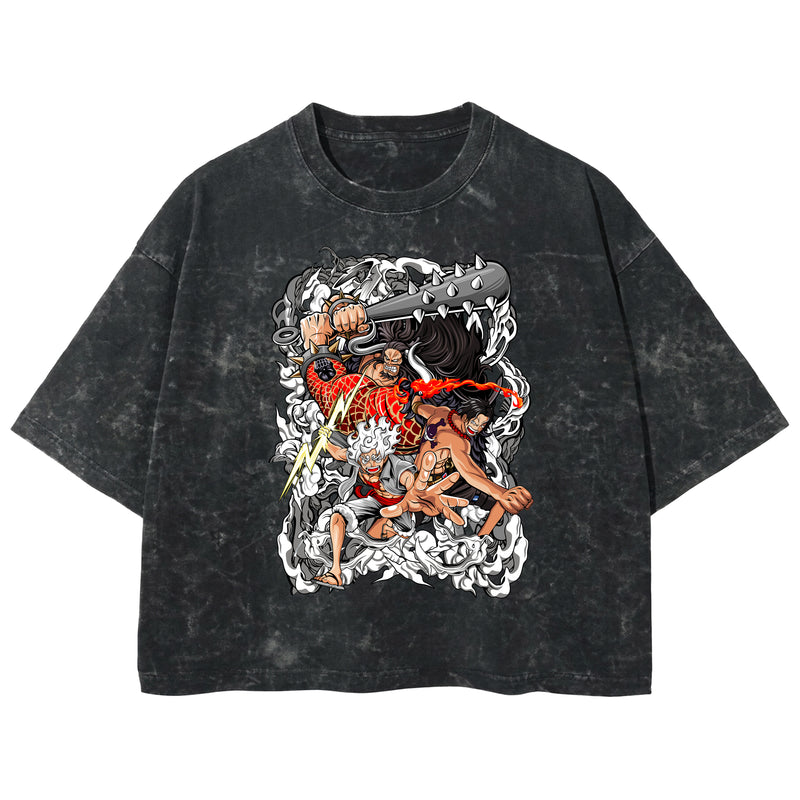 Playera streetwear premium de anime y gaming ExtraLife MX, corte boxy deluxe mineral wash heavyweight en color Acid Wash, moda urbana mexicana de culto.