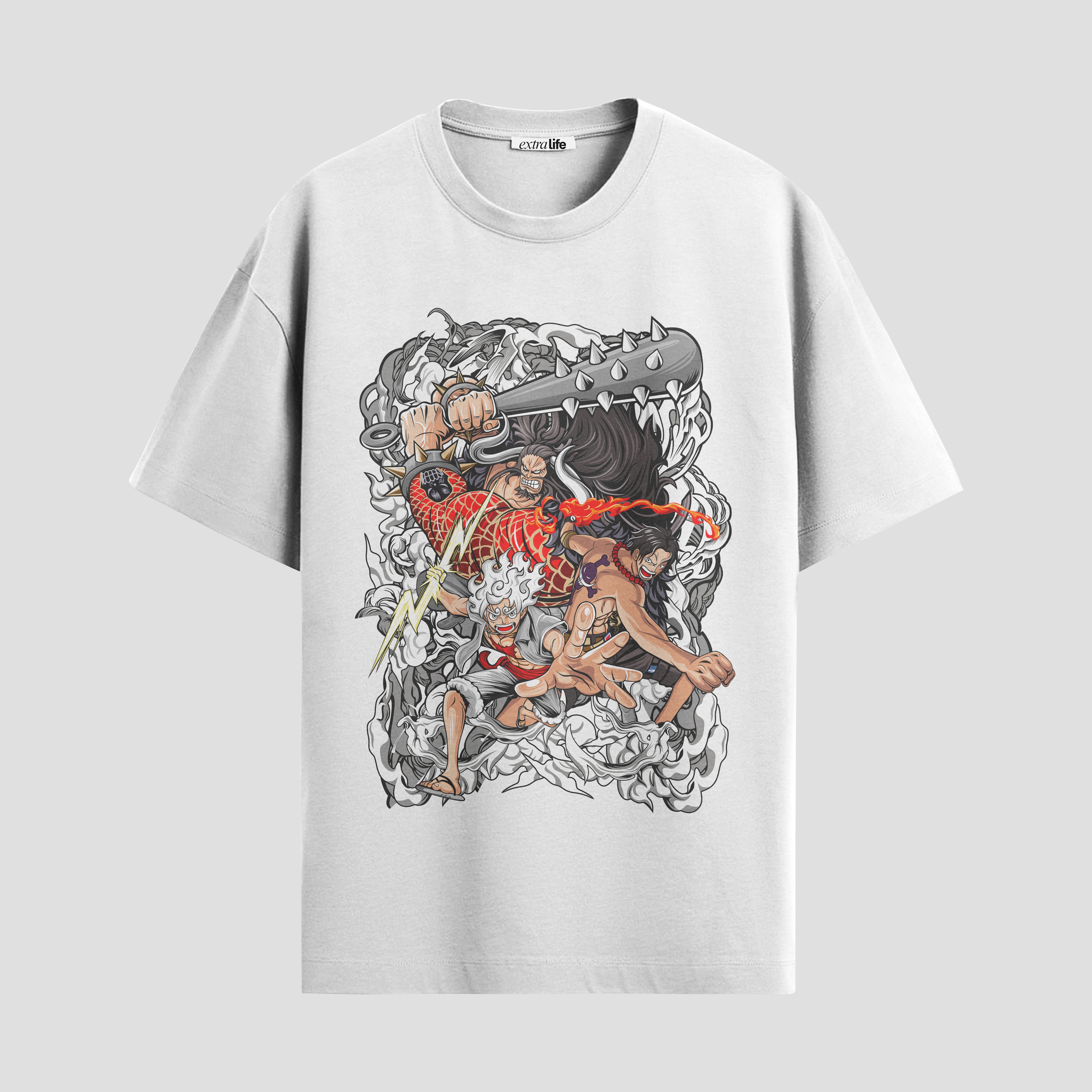 Playera urbana de anime y gaming ExtraLife MX, corte Standard Fit unisex ligero y transpirable en color Deep Black y Pure White, ropa de uso diario para gym y casual.