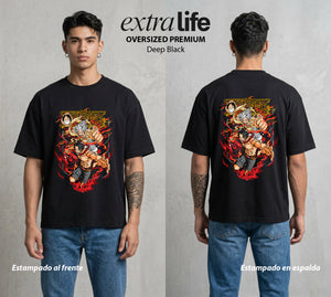 Mar de los Piratas | Hermano de Goma #03222 - Playera Oversized Premium | Deep Black - Foto en modelo