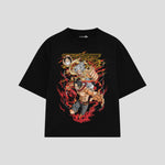 Playera streetwear premium de anime y gaming ExtraLife MX, corte boxy oversized drop shoulder heavyweight en color Deep Black y Off-White, moda urbana mexicana de culto.