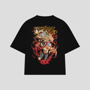 Playera streetwear premium de anime y gaming ExtraLife MX, corte boxy oversized drop shoulder heavyweight en color Deep Black y Off-White, moda urbana mexicana de culto.