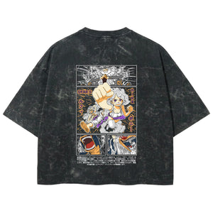 Playera streetwear premium de anime y gaming ExtraLife MX, corte boxy deluxe mineral wash heavyweight en color Acid Wash, moda urbana mexicana de culto.