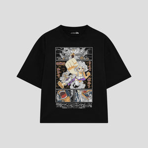 Playera streetwear premium de anime y gaming ExtraLife MX, corte boxy oversized drop shoulder heavyweight en color Deep Black y Off-White, moda urbana mexicana de culto.