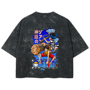 Playera streetwear premium de anime y gaming ExtraLife MX, corte boxy deluxe mineral wash heavyweight en color Acid Wash, moda urbana mexicana de culto.