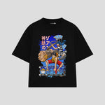 Playera streetwear premium de anime y gaming ExtraLife MX, corte boxy oversized drop shoulder heavyweight en color Deep Black y Off-White, moda urbana mexicana de culto.