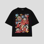 Playera streetwear premium de anime y gaming ExtraLife MX, corte boxy oversized drop shoulder heavyweight en color Deep Black y Off-White, moda urbana mexicana de culto.