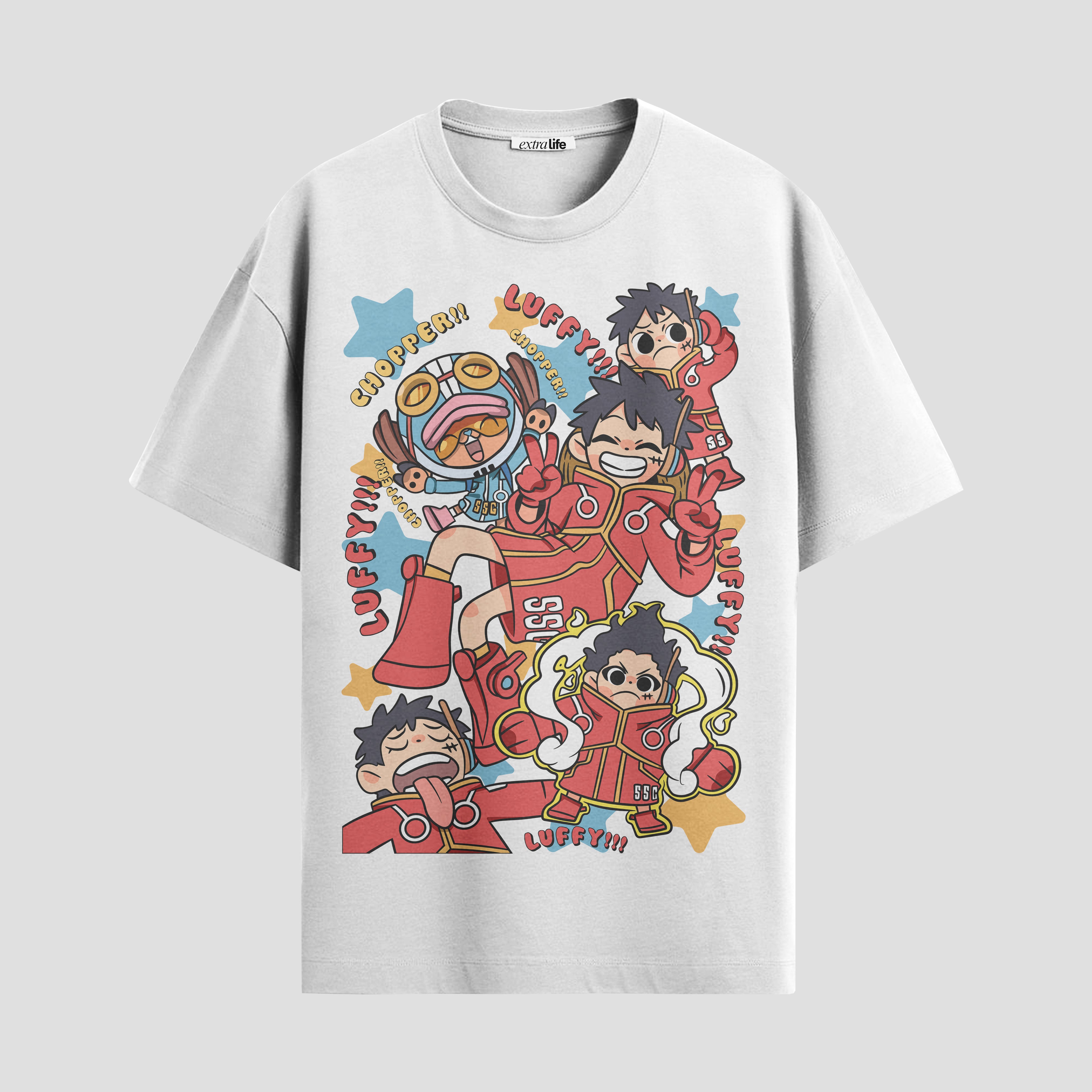 Playera urbana de anime y gaming ExtraLife MX, corte Standard Fit unisex ligero y transpirable en color Deep Black y Pure White, ropa de uso diario para gym y casual.