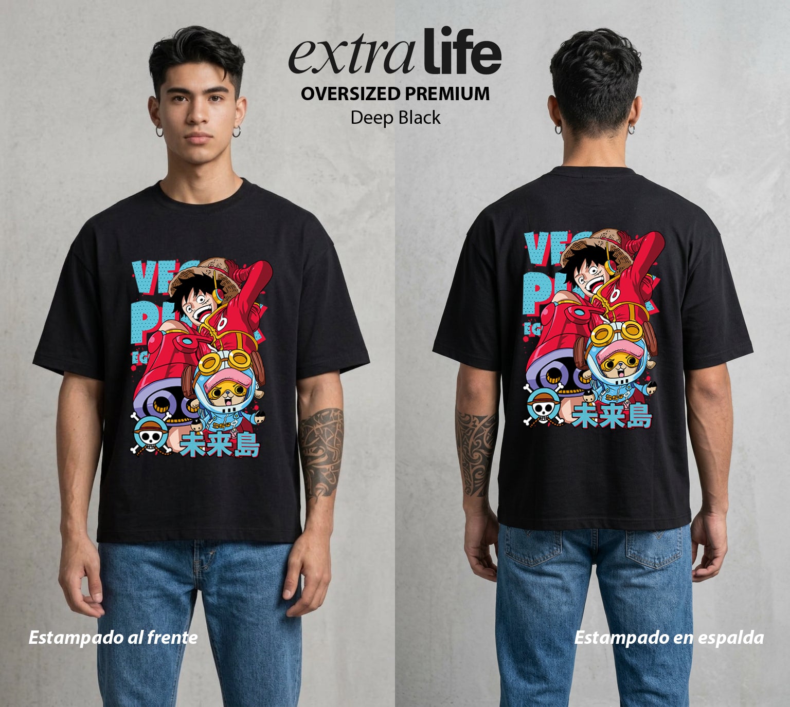 Mar de los Piratas | El Medico Reno #03226 - Playera Oversized Premium | Deep Black - Foto en modelo