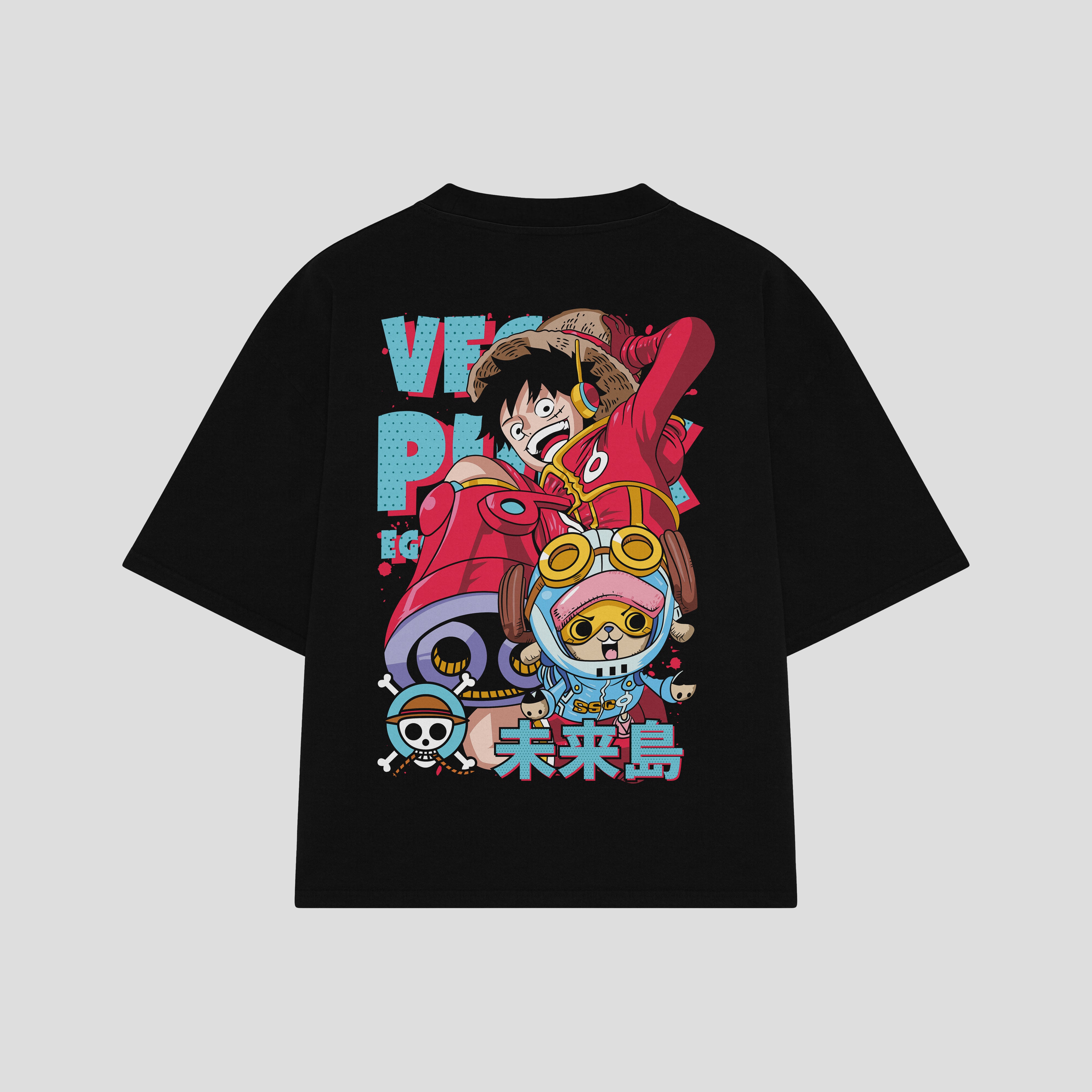 Playera streetwear premium de anime y gaming ExtraLife MX, corte boxy oversized drop shoulder heavyweight en color Deep Black y Off-White, moda urbana mexicana de culto.