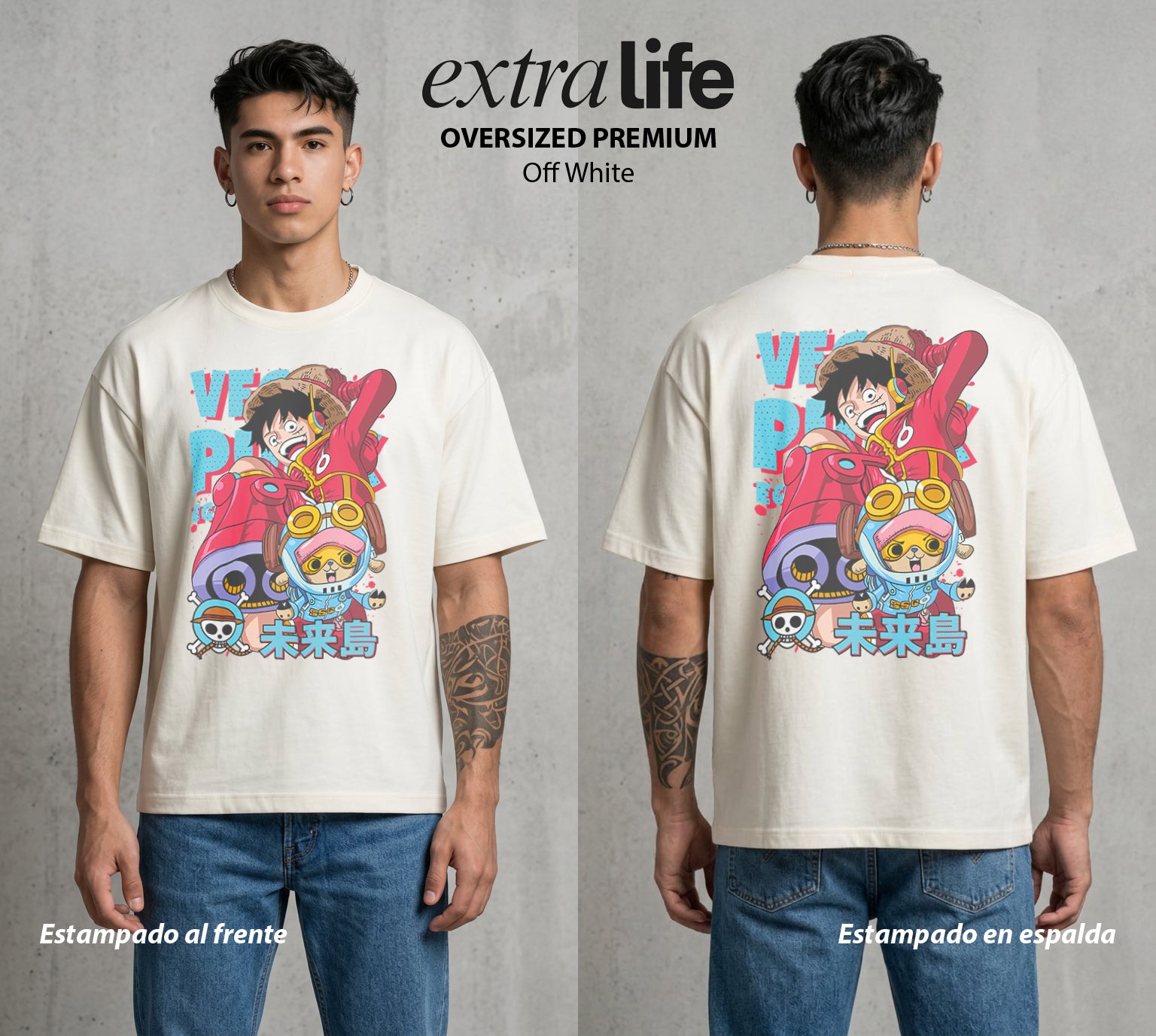 Mar de los Piratas | El Medico Reno #03226 - Playera Oversized Premium | Off White - Foto en modelo