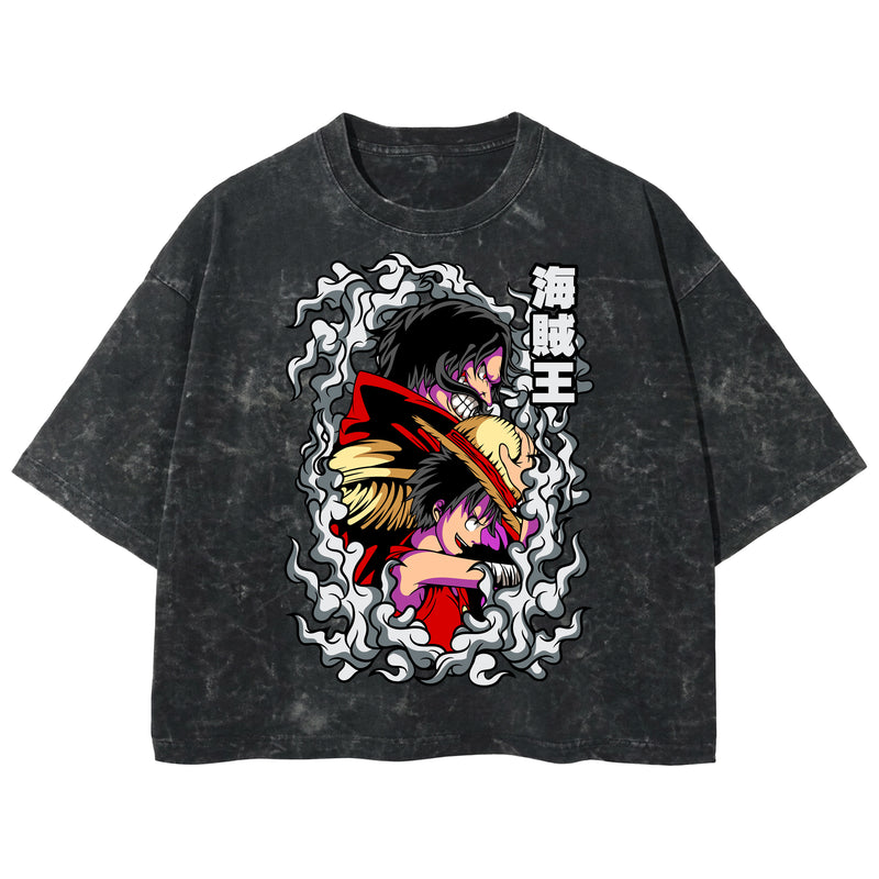 Playera streetwear premium de anime y gaming ExtraLife MX, corte boxy deluxe mineral wash heavyweight en color Acid Wash, moda urbana mexicana de culto.