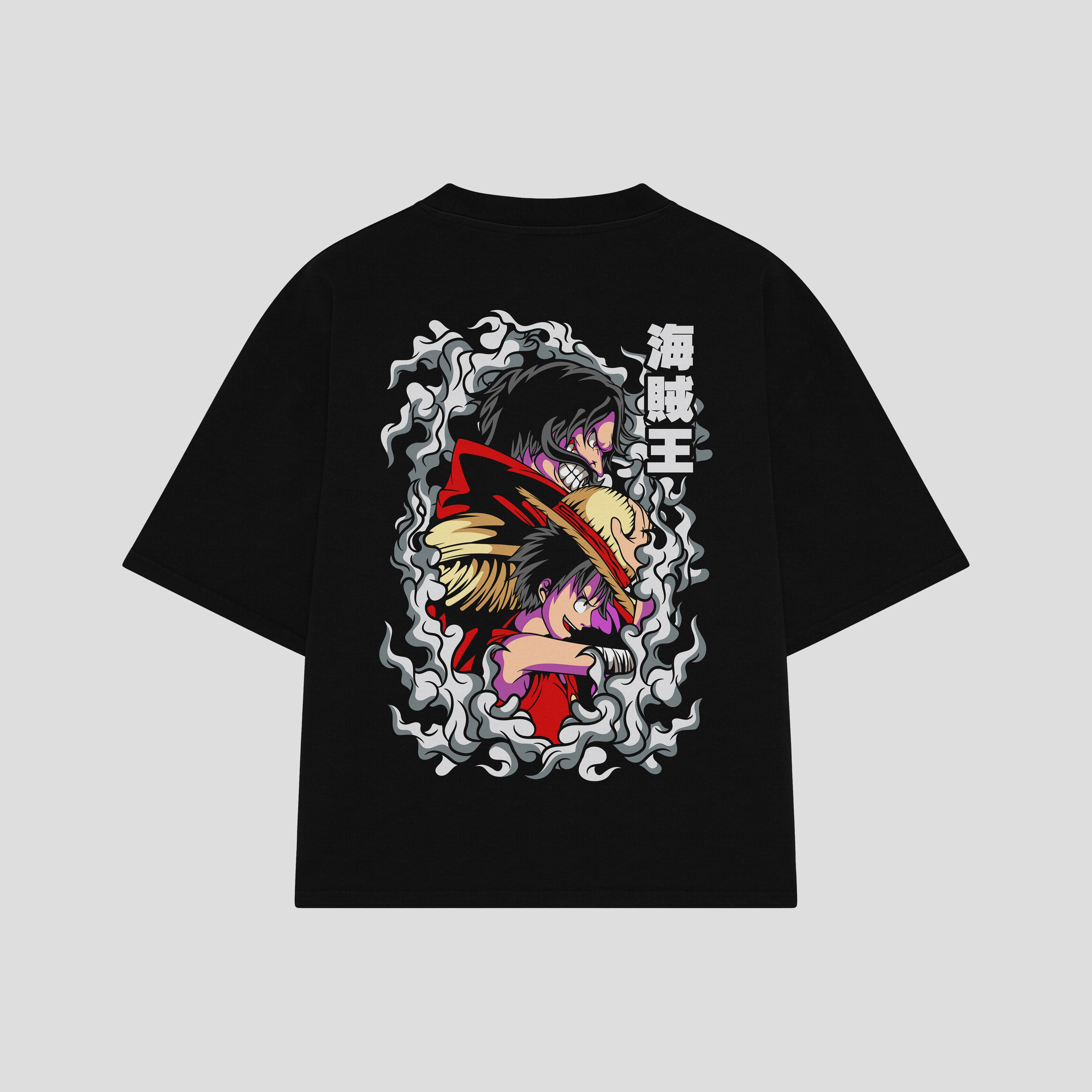 Playera streetwear premium de anime y gaming ExtraLife MX, corte boxy oversized drop shoulder heavyweight en color Deep Black y Off-White, moda urbana mexicana de culto.