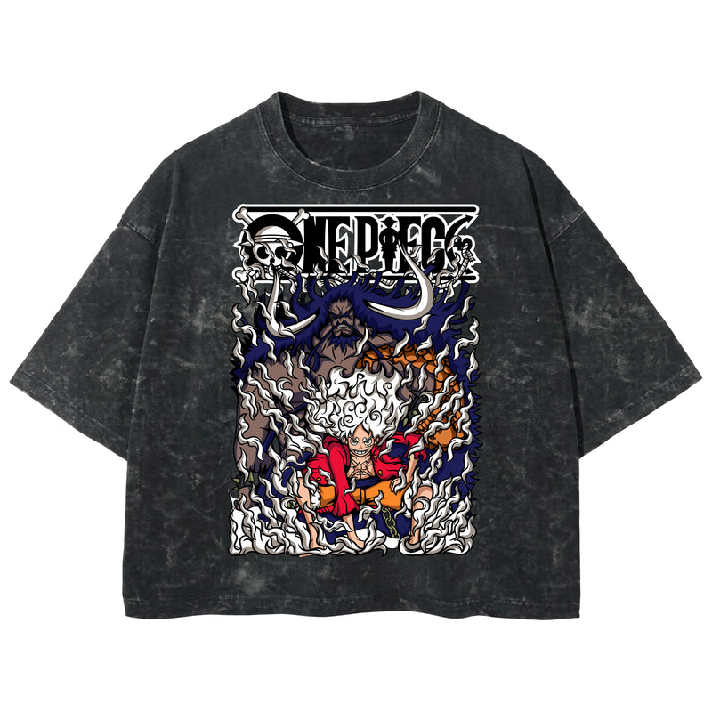 Playera streetwear premium de anime y gaming ExtraLife MX, corte boxy deluxe mineral wash heavyweight en color Acid Wash, moda urbana mexicana de culto.