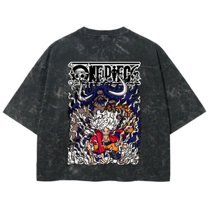 Playera streetwear premium de anime y gaming ExtraLife MX, corte boxy deluxe mineral wash heavyweight en color Acid Wash, moda urbana mexicana de culto.