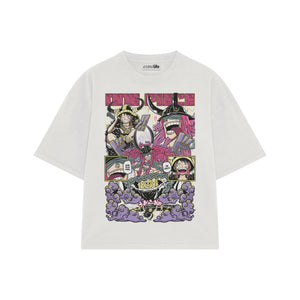 Playera streetwear premium de anime y gaming ExtraLife MX, corte boxy oversized drop shoulder heavyweight en color Deep Black y Off-White, moda urbana mexicana de culto.