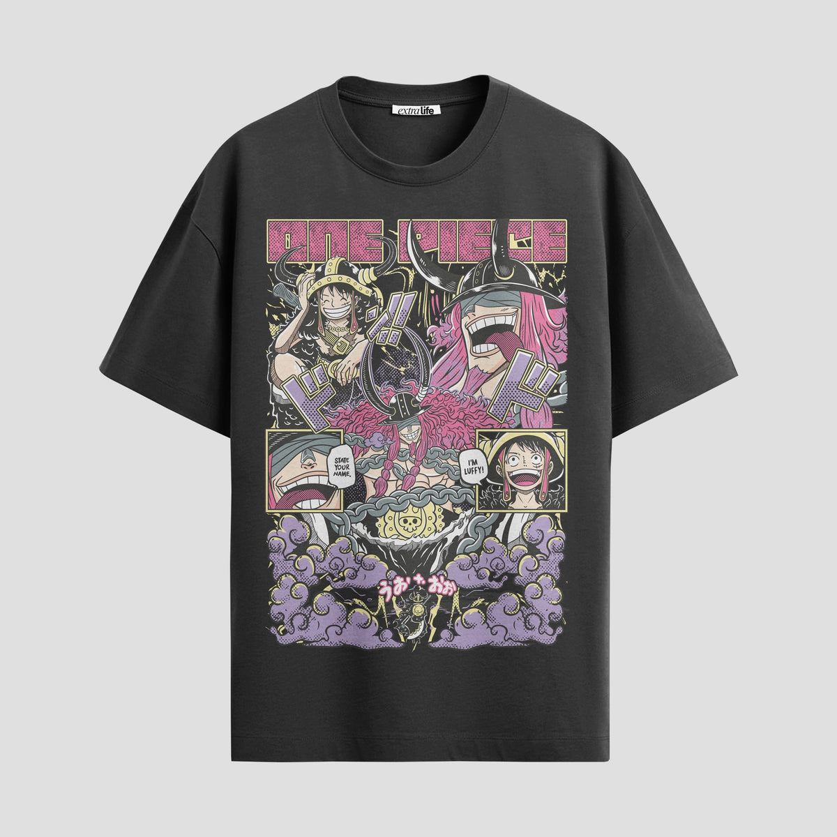 Playera urbana de anime y gaming ExtraLife MX, corte Classic Premium unisex ligero y transpirable en color Deep Black y Pure White, ropa de uso diario para gym y casual.