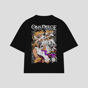 Playera streetwear premium de anime y gaming ExtraLife MX, corte boxy oversized drop shoulder heavyweight en color Deep Black y Off-White, moda urbana mexicana de culto.