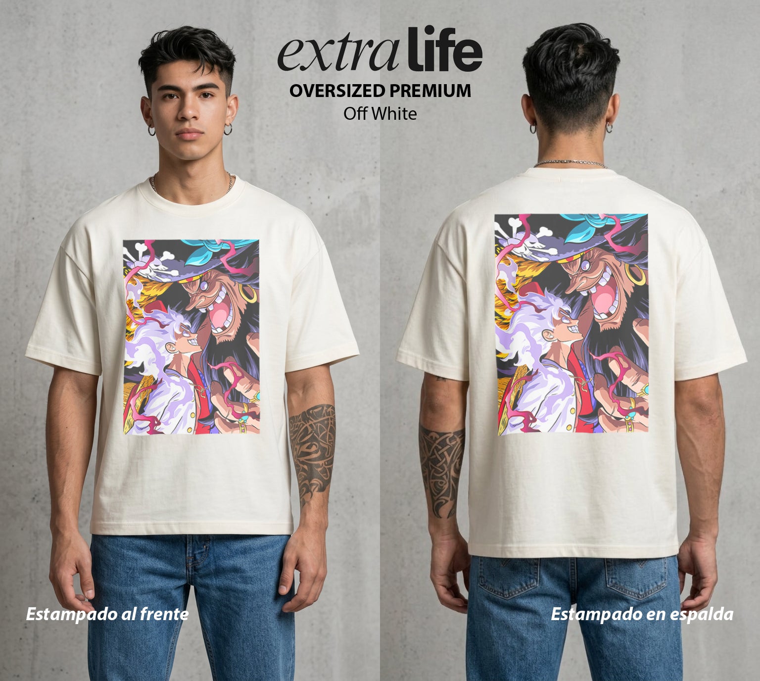 Mar de los Piratas | Capitan de Goma #03231 - Playera Oversized Premium | Off White - Foto en modelo