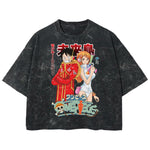 Playera streetwear premium de anime y gaming ExtraLife MX, corte boxy deluxe mineral wash heavyweight en color Acid Wash, moda urbana mexicana de culto.