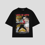 Playera streetwear premium de anime y gaming ExtraLife MX, corte boxy oversized drop shoulder heavyweight en color Deep Black y Off-White, moda urbana mexicana de culto.