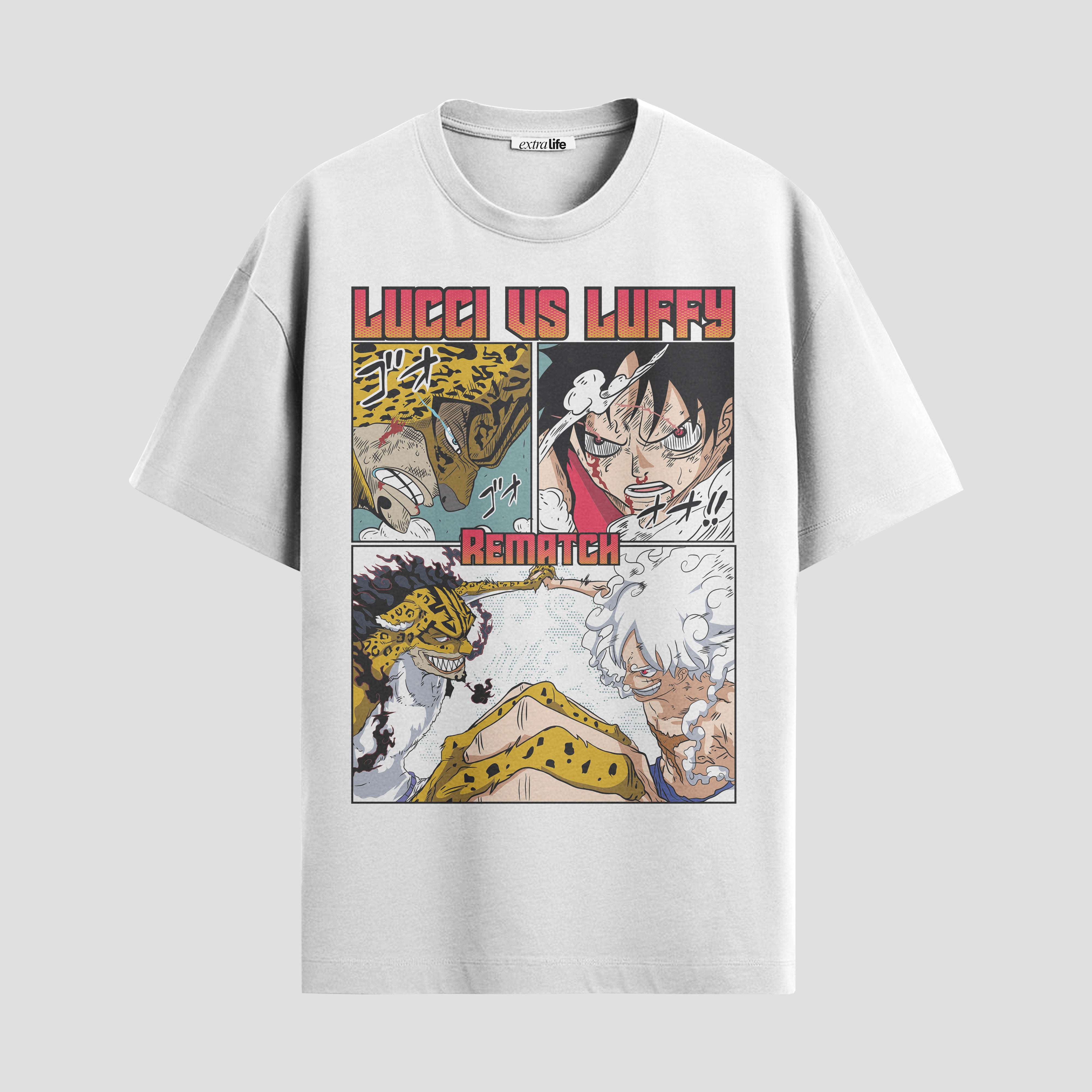 Playera urbana de anime y gaming ExtraLife MX, corte Standard Fit unisex ligero y transpirable en color Deep Black y Pure White, ropa de uso diario para gym y casual.