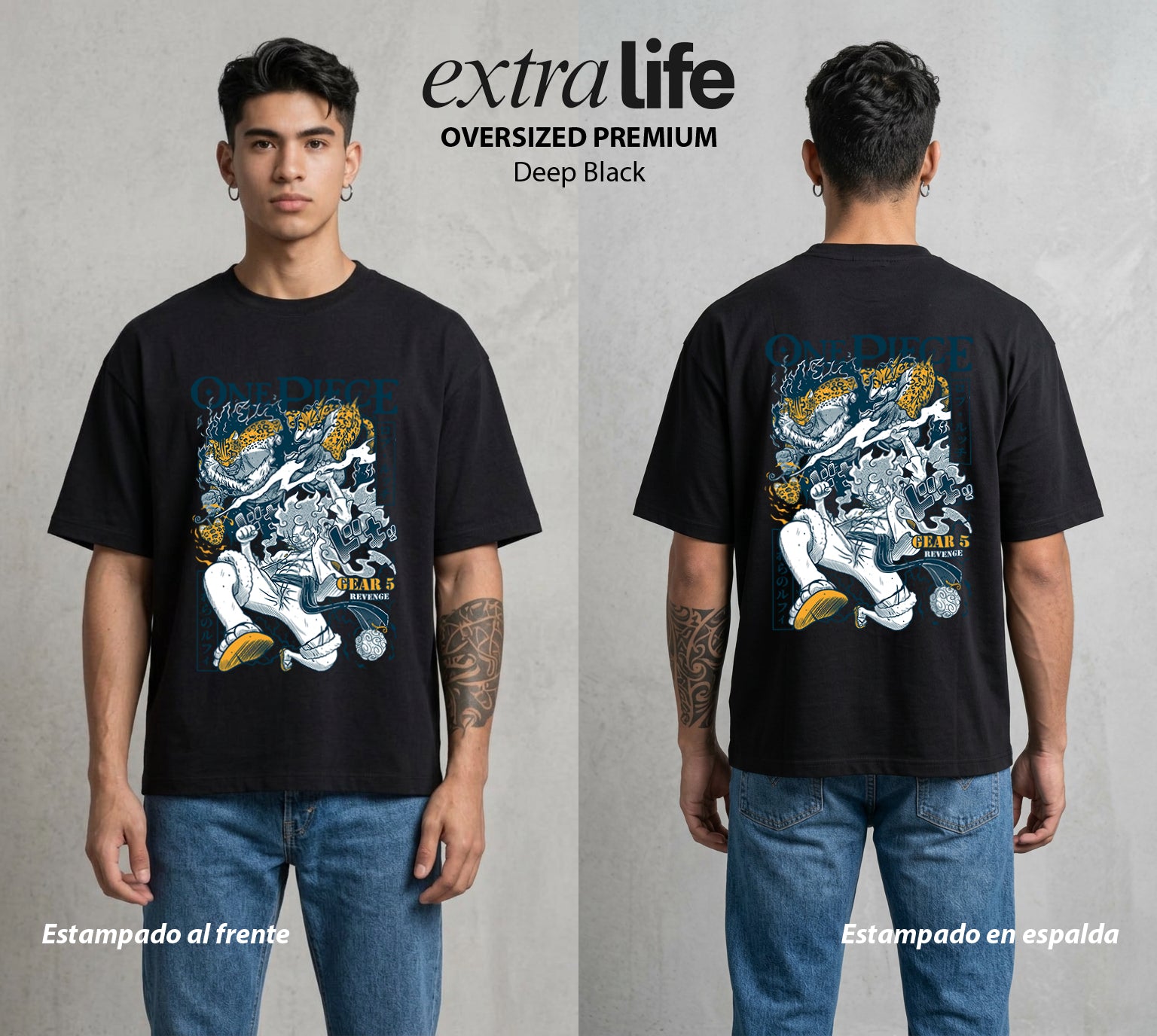 Mar de los Piratas | El del Sombrero de Paja #03235 - Playera Oversized Premium | Deep Black - Foto en modelo