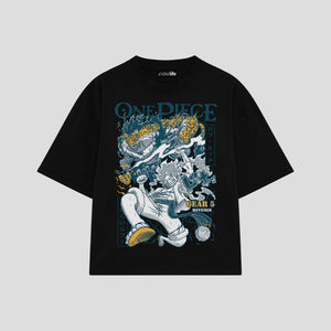 Playera streetwear premium de anime y gaming ExtraLife MX, corte boxy oversized drop shoulder heavyweight en color Deep Black y Off-White, moda urbana mexicana de culto.