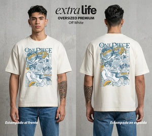 Mar de los Piratas | El del Sombrero de Paja #03235 - Playera Oversized Premium | Off White - Foto en modelo