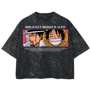 Playera streetwear premium de anime y gaming ExtraLife MX, corte boxy deluxe mineral wash heavyweight en color Acid Wash, moda urbana mexicana de culto.