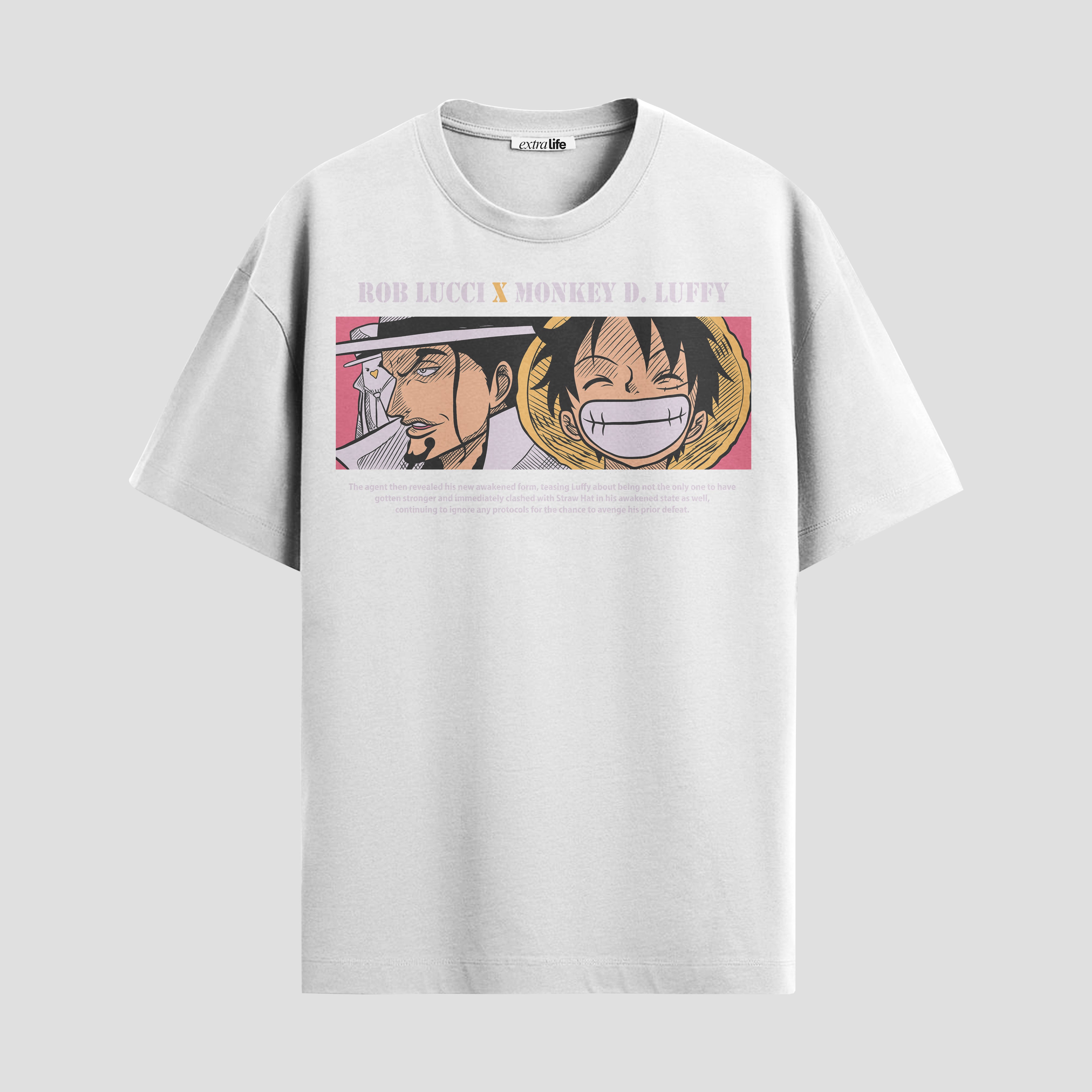 Playera urbana de anime y gaming ExtraLife MX, corte Standard Fit unisex ligero y transpirable en color Deep Black y Pure White, ropa de uso diario para gym y casual.