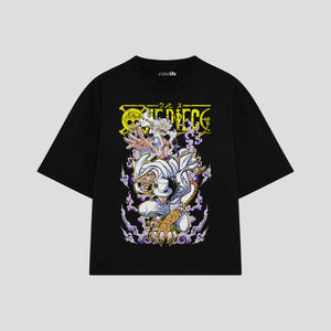 Playera streetwear premium de anime y gaming ExtraLife MX, corte boxy oversized drop shoulder heavyweight en color Deep Black y Off-White, moda urbana mexicana de culto.
