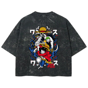 Playera streetwear premium de anime y gaming ExtraLife MX, corte boxy deluxe mineral wash heavyweight en color Acid Wash, moda urbana mexicana de culto.