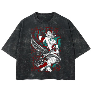 Playera streetwear premium de anime y gaming ExtraLife MX, corte boxy deluxe mineral wash heavyweight en color Acid Wash, moda urbana mexicana de culto.
