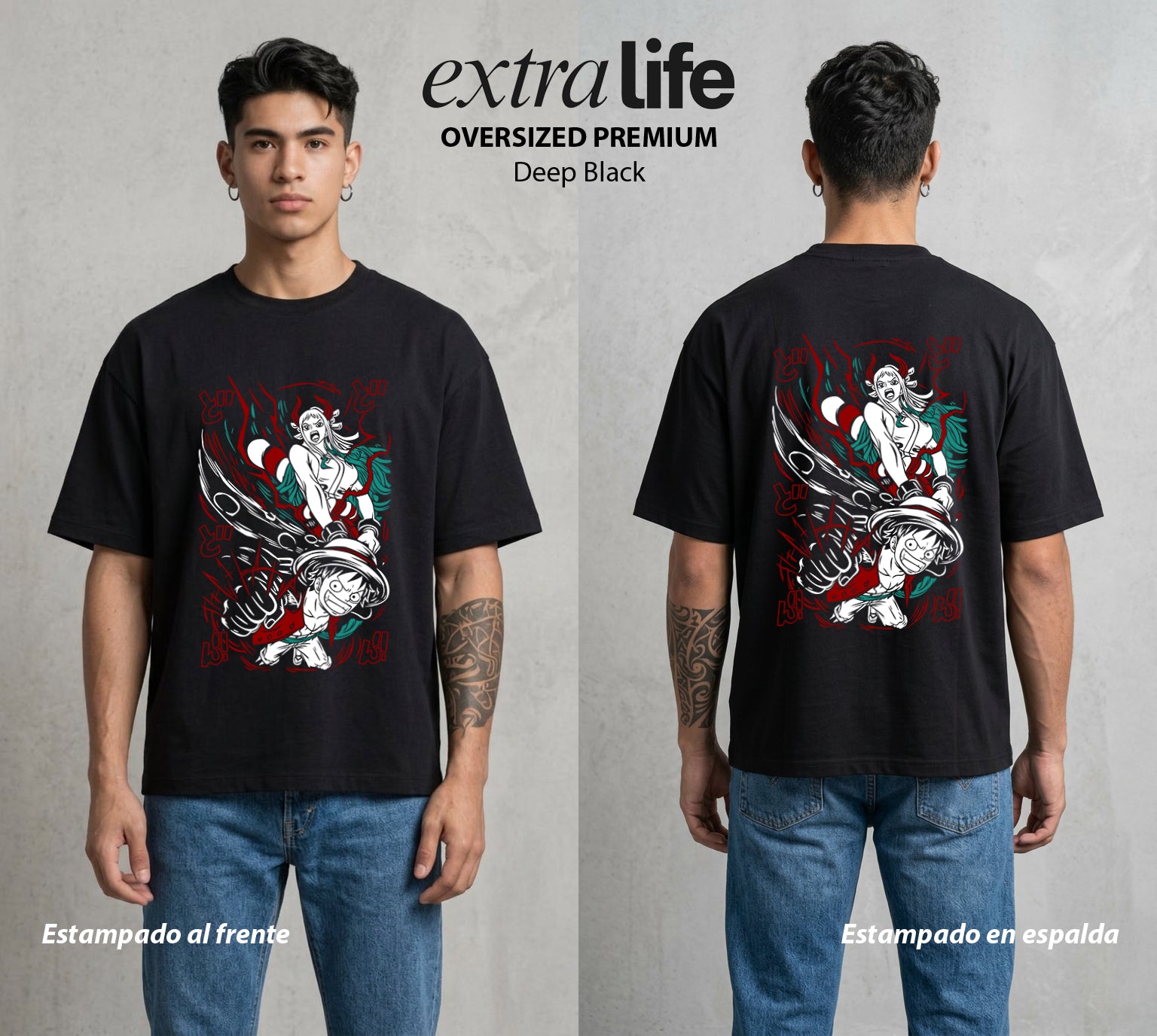 Mar de los Piratas | La Hija Libertaria #03248 - Playera Oversized Premium | Deep Black - Foto en modelo