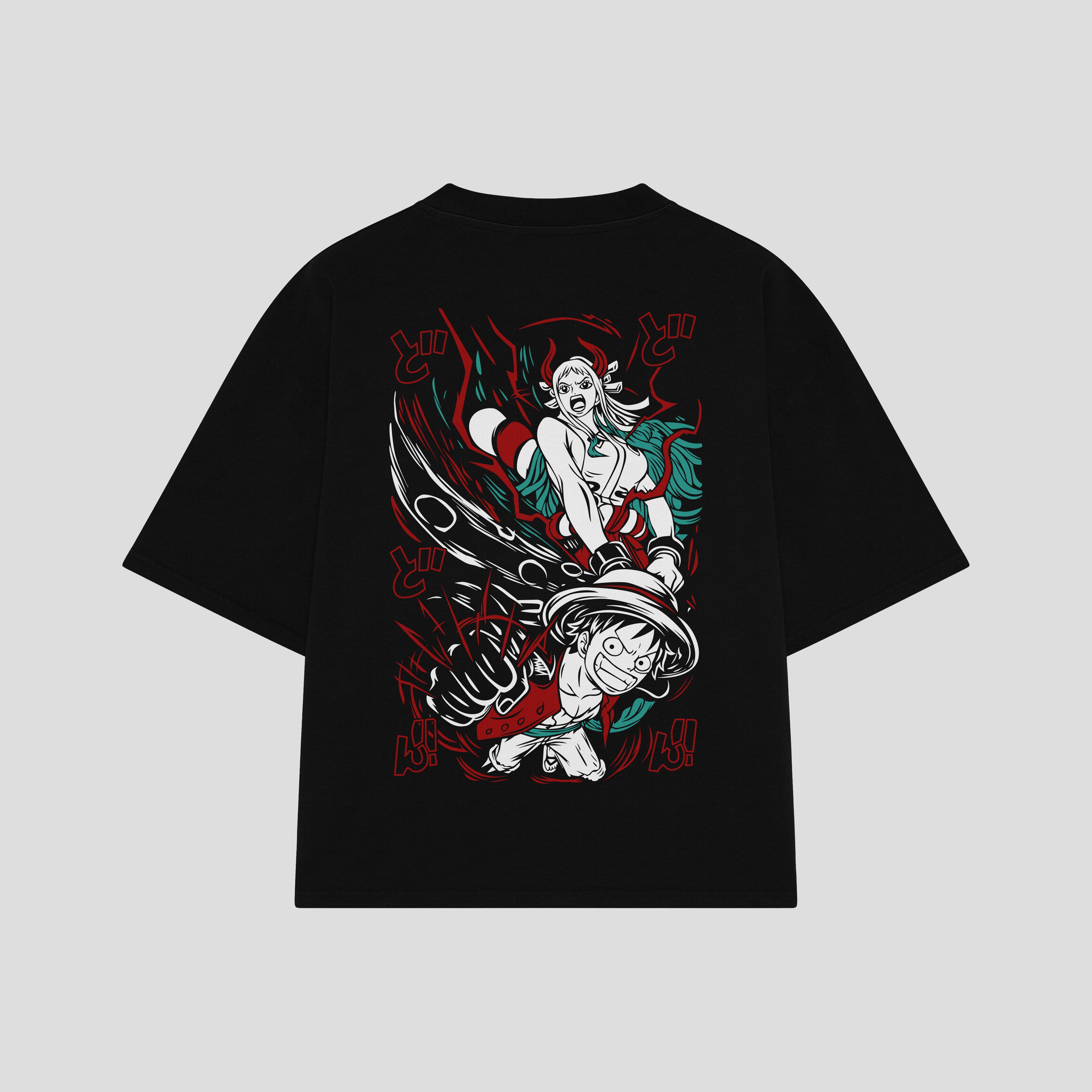 Playera streetwear premium de anime y gaming ExtraLife MX, corte boxy oversized drop shoulder heavyweight en color Deep Black y Off-White, moda urbana mexicana de culto.