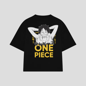 Playera streetwear premium de anime y gaming ExtraLife MX, corte boxy oversized drop shoulder heavyweight en color Deep Black y Off-White, moda urbana mexicana de culto.