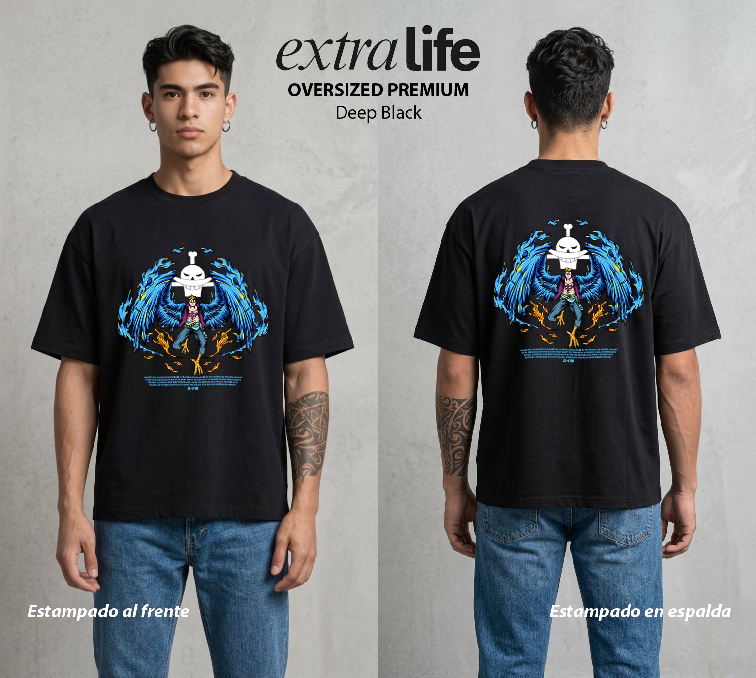 Mar de los Piratas | El Fenix del Mar #03251 - Playera Oversized Premium | Deep Black - Foto en modelo