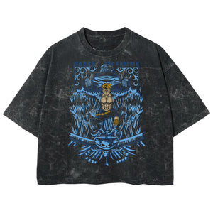 Playera streetwear premium de anime y gaming ExtraLife MX, corte boxy deluxe mineral wash heavyweight en color Acid Wash, moda urbana mexicana de culto.