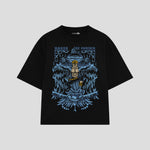 Playera streetwear premium de anime y gaming ExtraLife MX, corte boxy oversized drop shoulder heavyweight en color Deep Black y Off-White, moda urbana mexicana de culto.