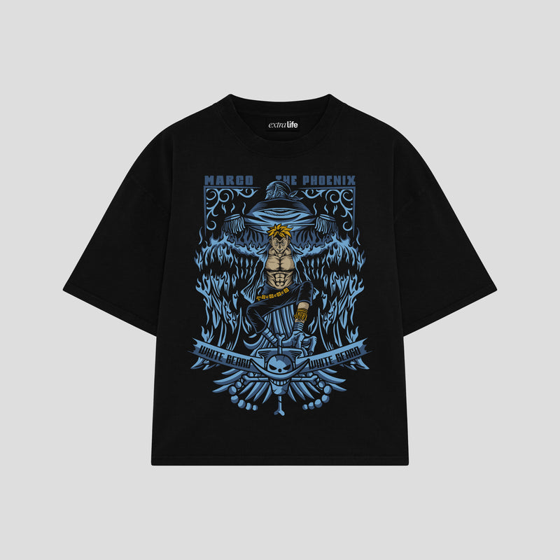 Playera streetwear premium de anime y gaming ExtraLife MX, corte boxy oversized drop shoulder heavyweight en color Deep Black y Off-White, moda urbana mexicana de culto.