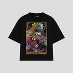 Playera streetwear premium de anime y gaming ExtraLife MX, corte boxy oversized drop shoulder heavyweight en color Deep Black y Off-White, moda urbana mexicana de culto.