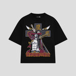 Playera streetwear premium de anime y gaming ExtraLife MX, corte boxy oversized drop shoulder heavyweight en color Deep Black y Off-White, moda urbana mexicana de culto.