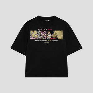 Playera streetwear premium de anime y gaming ExtraLife MX, corte boxy oversized drop shoulder heavyweight en color Deep Black y Off-White, moda urbana mexicana de culto.