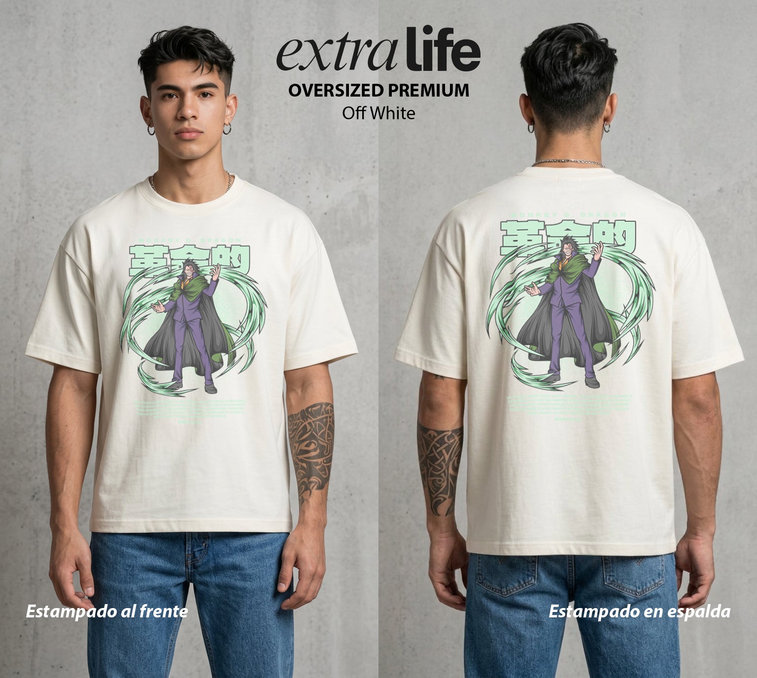 Mar de los Piratas | El Rebelde del Mundo #03258 - Playera Oversized Premium | Off White - Foto en modelo