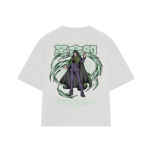 Playera streetwear premium de anime y gaming ExtraLife MX, corte boxy oversized drop shoulder heavyweight en color Deep Black y Off-White, moda urbana mexicana de culto.