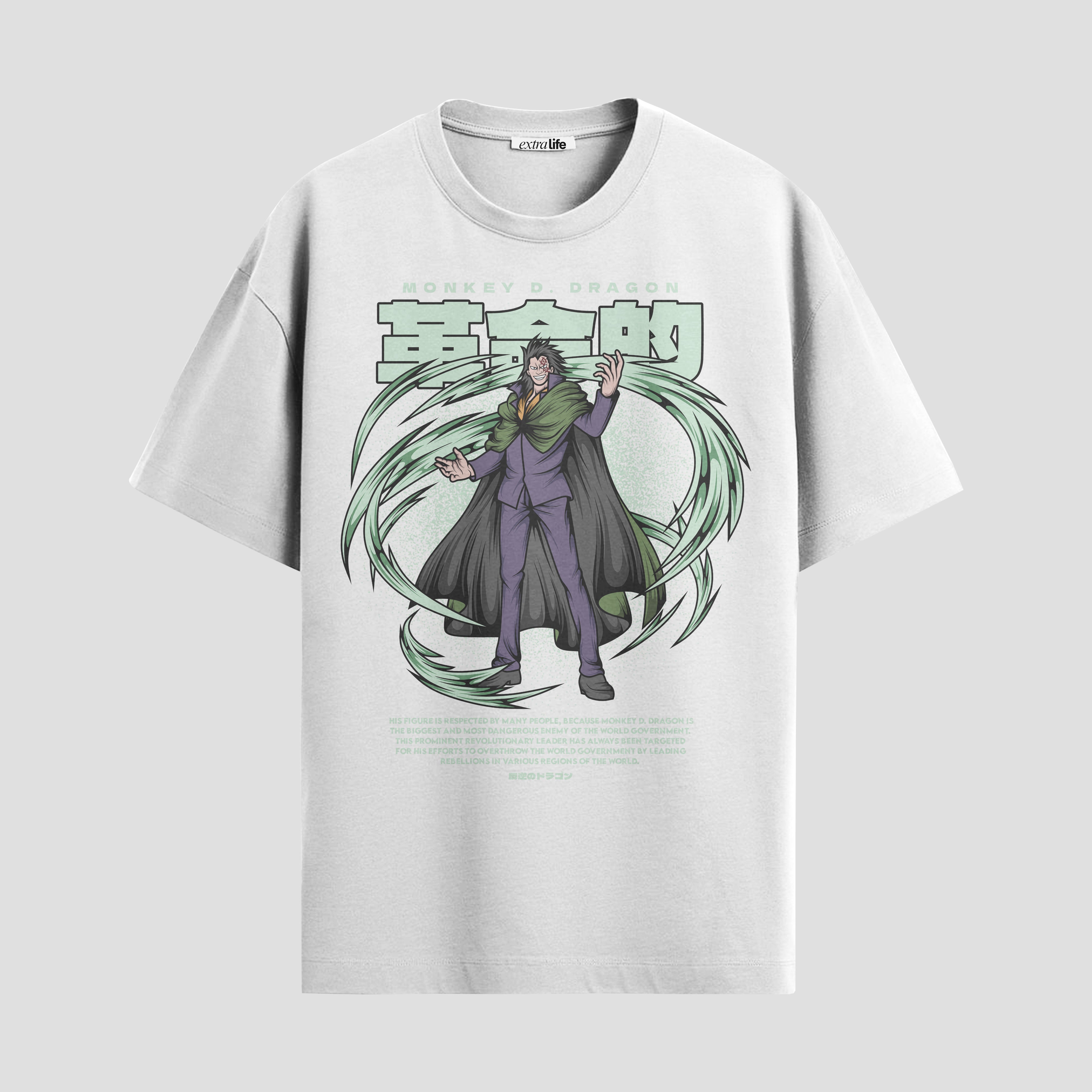 Playera urbana de anime y gaming ExtraLife MX, corte Standard Fit unisex ligero y transpirable en color Deep Black y Pure White, ropa de uso diario para gym y casual.