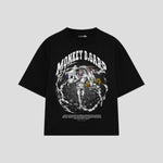 Playera streetwear premium de anime y gaming ExtraLife MX, corte boxy oversized drop shoulder heavyweight en color Deep Black y Off-White, moda urbana mexicana de culto.