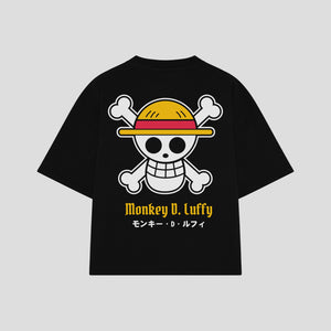 Playera streetwear premium de anime y gaming ExtraLife MX, corte boxy oversized drop shoulder heavyweight en color Deep Black y Off-White, moda urbana mexicana de culto.